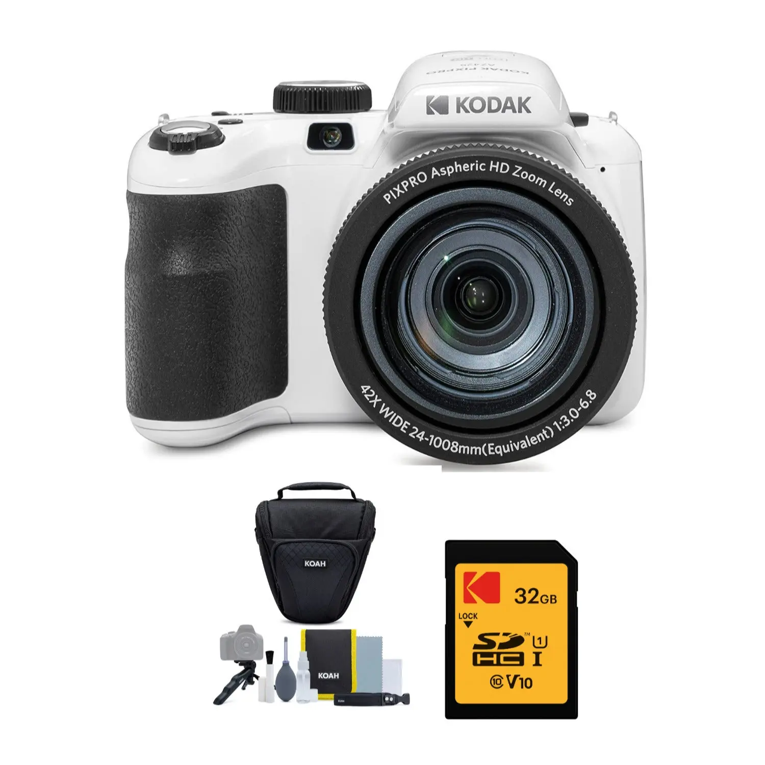 KODAK PIXPRO AZ425 Digital Astro Zoom Handy Camera (White) - 24mm Wide Angle High-Quality Lens, LCD Display, HD, HD Videos, 32GB SD Card, Camera Case, Beginner Friendly