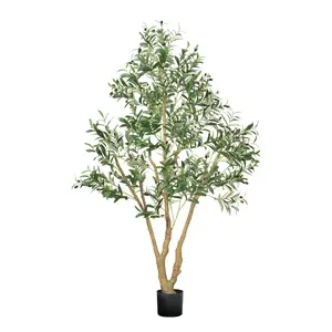 VEVOR 6FT Artificial Olive Tree with Black Pot, Tall Fake Tree with Natural Wood Trunk & Realistic Green Leaves and Fruits, Indoor Faux Plant for Home, Office, Living Room, Corner Decor