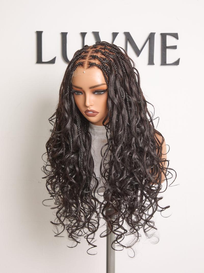 Luvme Full Lace French Curl Boho Braided Wig Knotless 26 inches HD lace Pre-Bleached Natural Hairline Pre-cut Lace