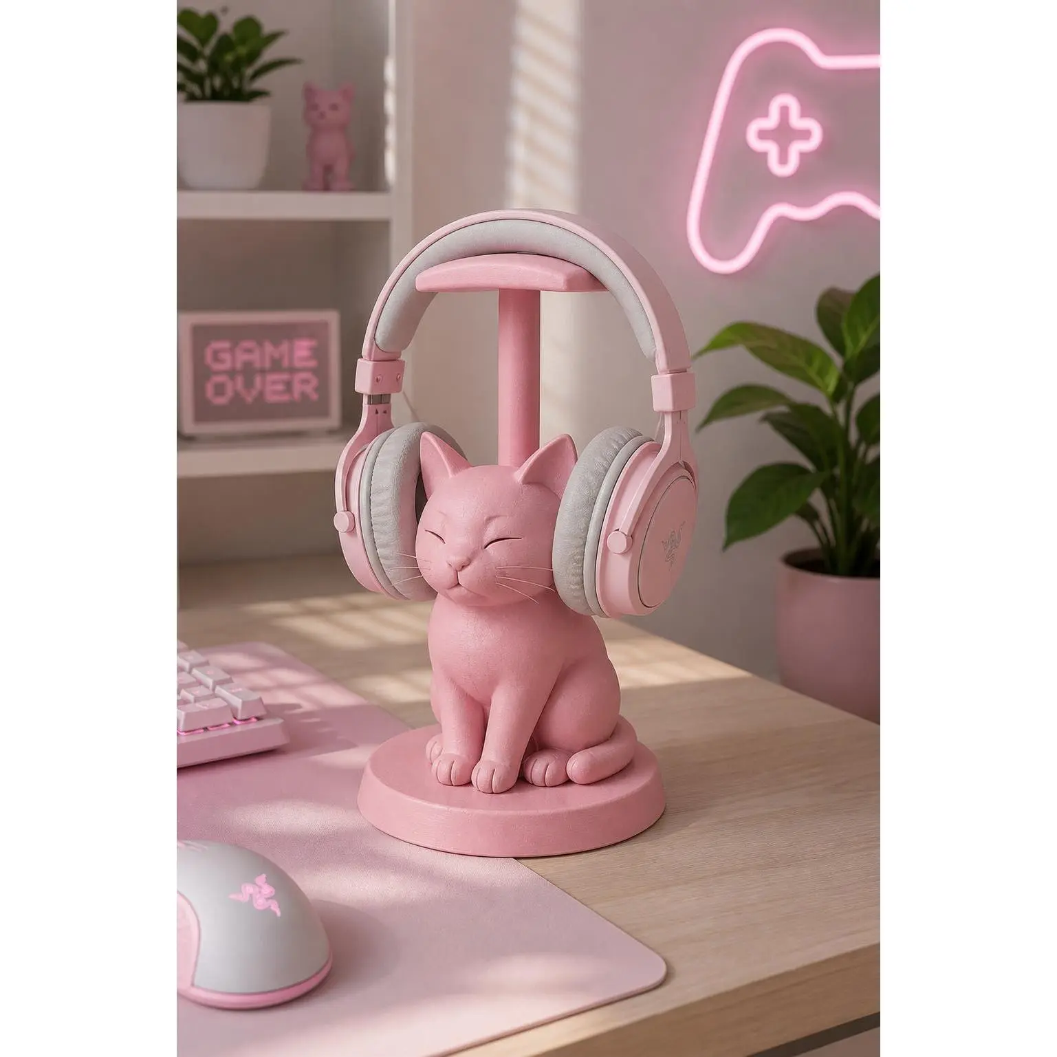 Cat Headphone Stand, Multi-Functional for Sleeping and Sitting Use, Audio & Video Accessory for Headphone Storage