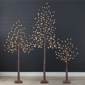 Best Choice Products Set of 3 Lighted Twig Birch Trees, 4ft, 6ft, 8ft w/ 300 LEDs, Warm White, Multicolor Lights