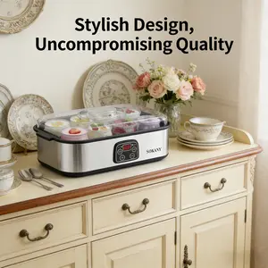Fully automatic digital yogurt machine, 8 glass jars, 48 ounces (6 ounces per jar), 36 hour timed, 1400ML multifunctional electric yogurt machine, homemade Greek and probiotic yogurt, stainless steel design maylam sua chua