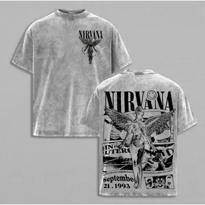 Nirvana in Utero rock band washed t-shirt - 100% Cotton, Crew Neck, Short Sleeve, Fitted, Casual Summer Tee for Men & Women
