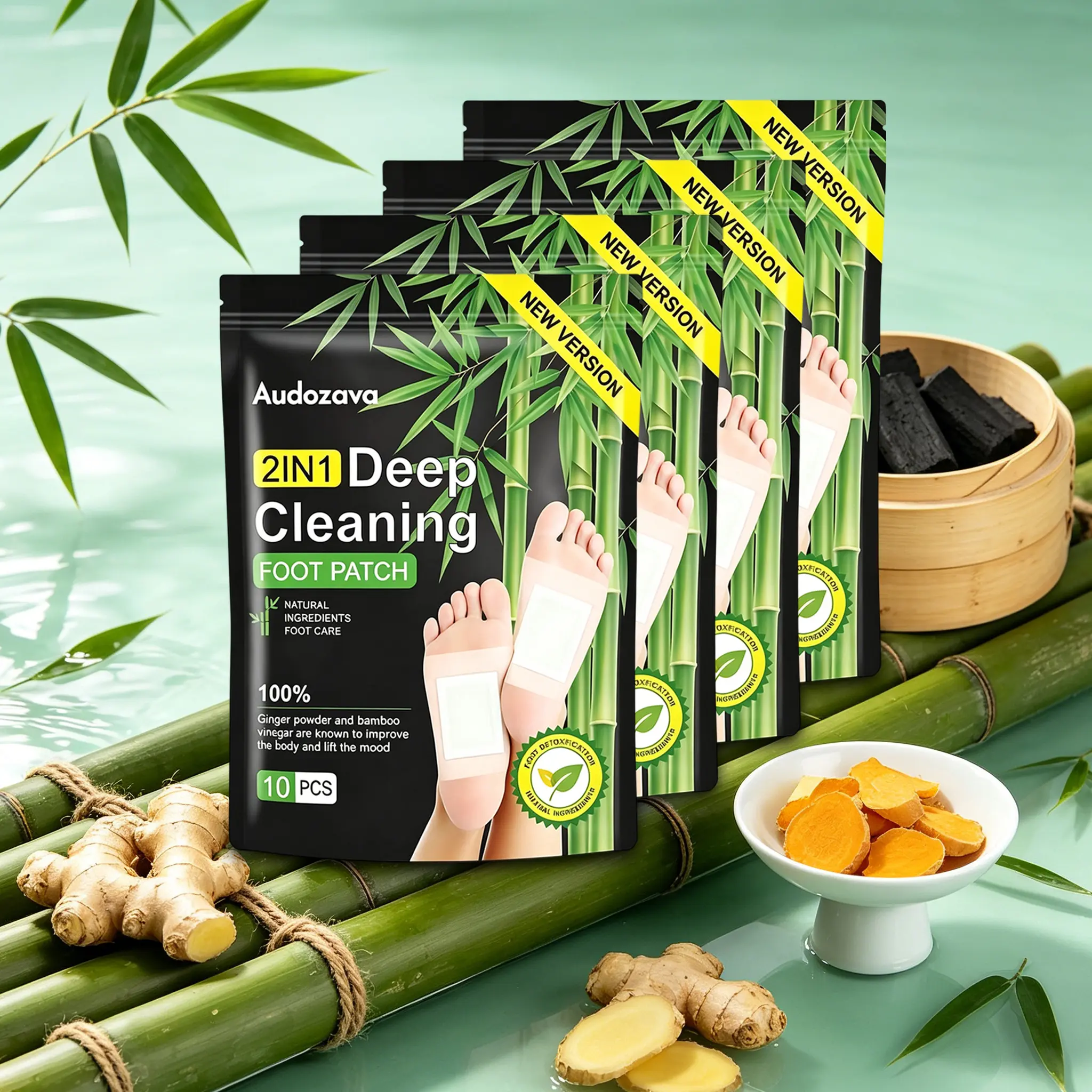 40pcs Bamboo Charcoal Foot Pads with Ginger & Peppermint | Overnight Foot Care Patches for Fresh Feet, Moisture Absorption & Daily Self-Care
