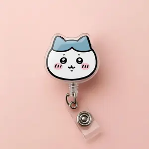 Cute Chiikawa Hachiware Usagi Retractable ID Badge Reel Kawaii ID Badge Holder Nurse Accessories Unique Gift for Nurse Teacher or Coworker Durable Acrylic Retractable Cord Mechanism Easy Access