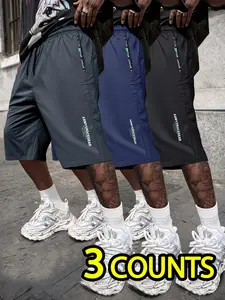 Men’s casual 3-pack shorts, summer ice silk quick-dry 7/8 length, suitable for outdoor activities in all seasons