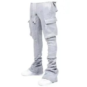 Plus Size Cargo Stacked Pants Men Fleece Flare Sweat Pants Street Wear Men Pile Up Hiphop Pants New Design Casual Menswear Trouser Motocross