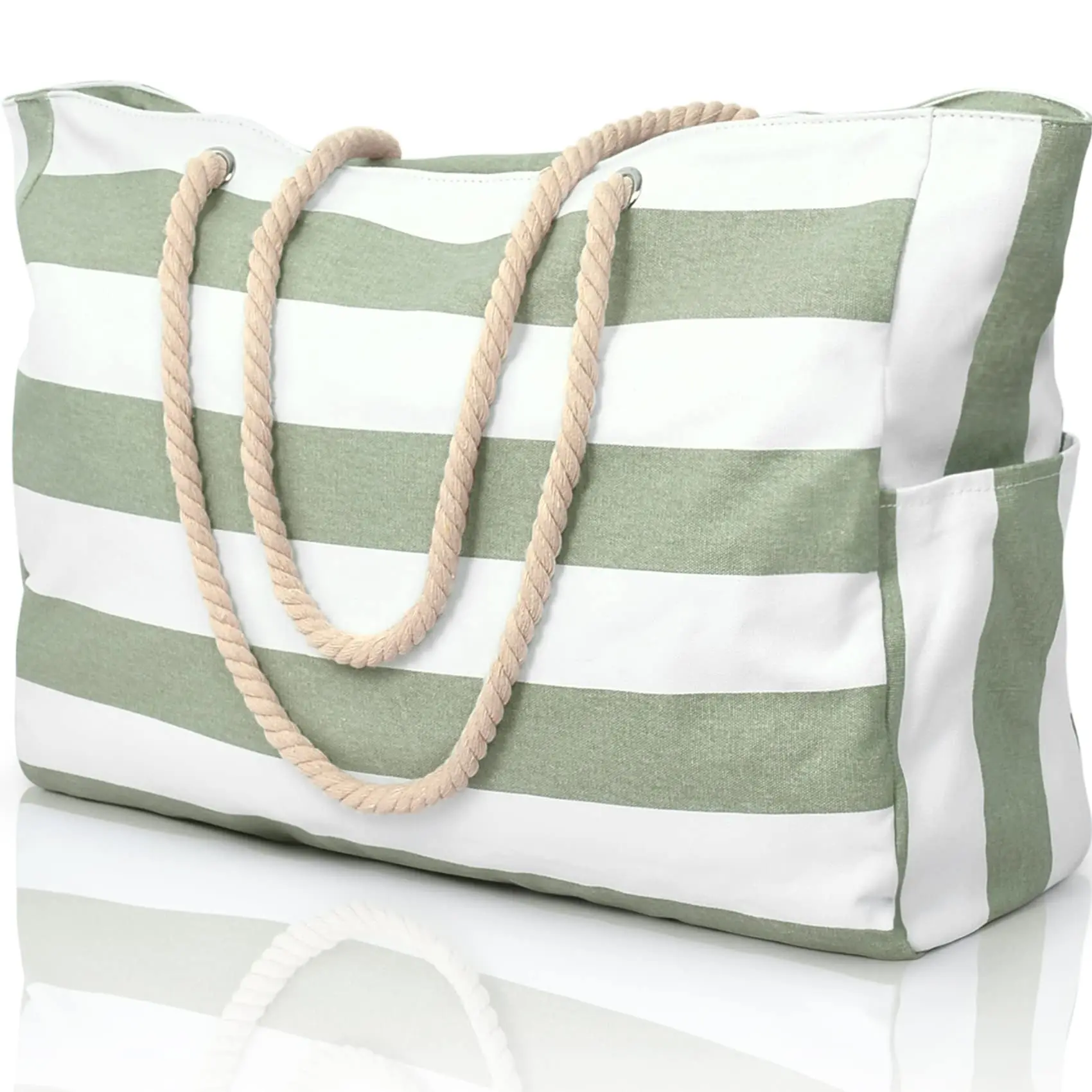 Women's Large Waterproof Beach Bag, Zipper-Closure Sandproof Swimming Pool Tote, Oversized Handheld Beach Bag for Summer, Striped Tote Bag, Getaway Beach Bag