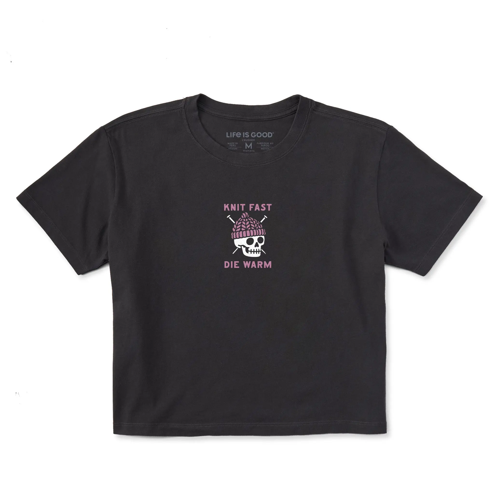 Women's Knit Fast Die Warm Skeleton Short Sleeve Crusher Boxy Tee