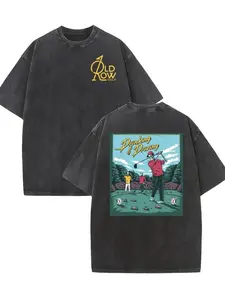 Vintage washed dual-sided golf graphic tee featuring “FORE DRAGONS” design, classic crew neck and loose fit for all-season wear. Perfect casual streetwear pick for weekend leisure and golf-themed outings. Crewneck Menswear Tshirt