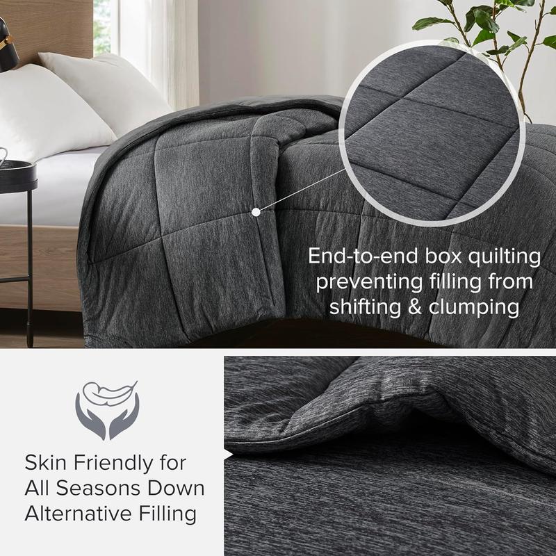 Comforter Set, Cozy Soft Jersey Knit Bedding, Box Quilting & Heathered Design, Cool to Touch, Lightweight All Seasons Down Alternative Bed Set