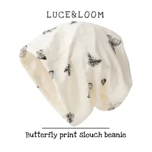 【LUCE&LOOM】Minimalist Butterfly Loose Beanie Comfy Stretchy Fashion Accessory for Travel & Everyday Look