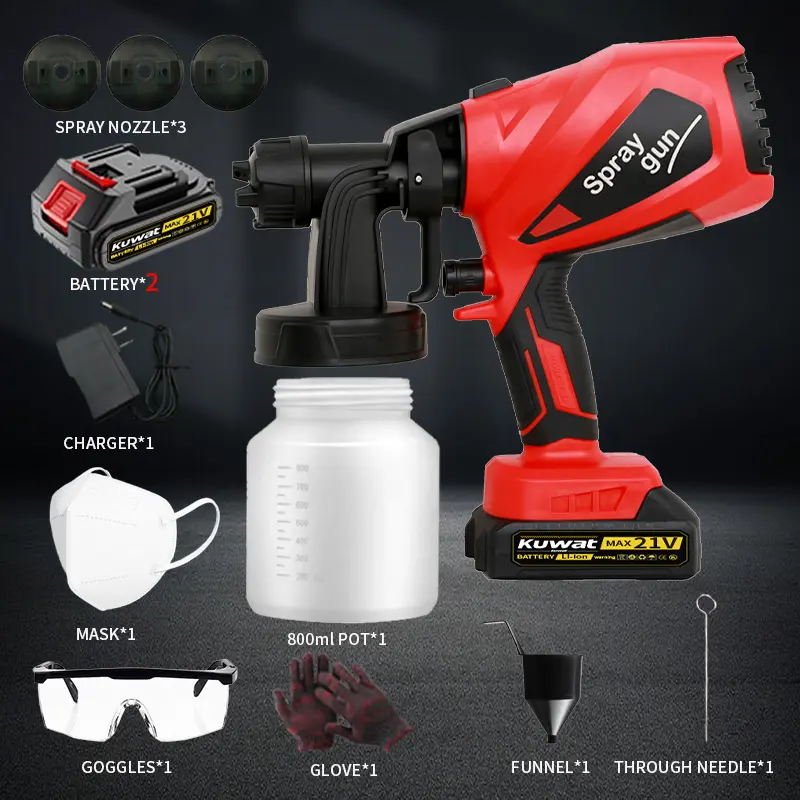 Kuwat High Pressure HVLP Electric Paint Sprayer, Portable Vacuum Spray Gun with 3 Spray Modes, 800ml Large Capacity Container, Easy Clean Design for Home Decor, Furniture, Cabinets, Fences, Walls, Doors & Garden Projects