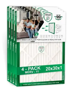 ECO POWER 20x30x1 Air Filter MERV 11 Pleated HVAC AC Furnace Filter 4 Pack – High Efficiency Air Filter Replacement for Home, Captures Dust, Pollen & Pet Dander – (Actual Size 19.75 x 29.75 x 0.75)