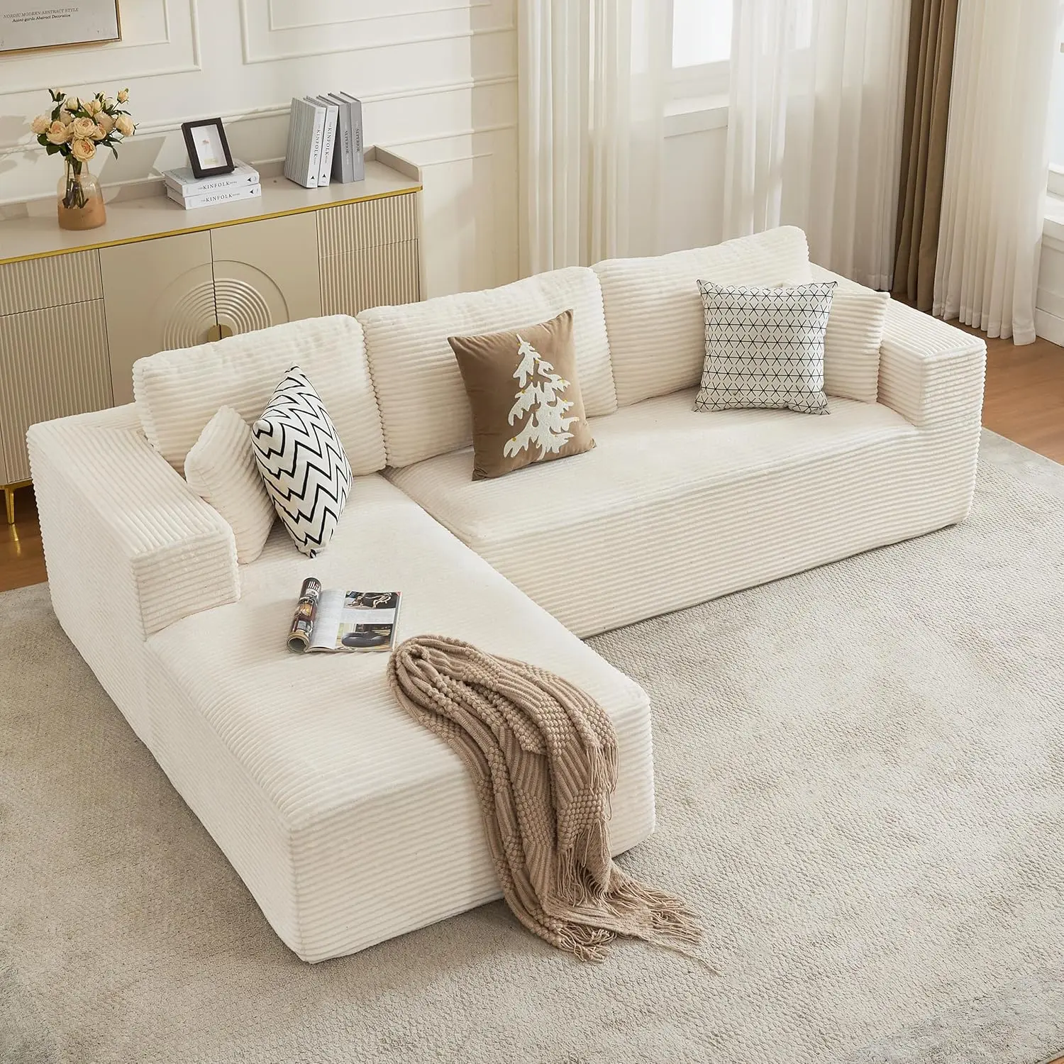 Beige-3 Seater - Left Facing Chaise