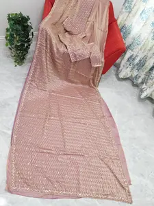 Soft Tissue Space Silk Rose Gold Sequin Saree with Stitched Blouse | Cocktail Party Wear