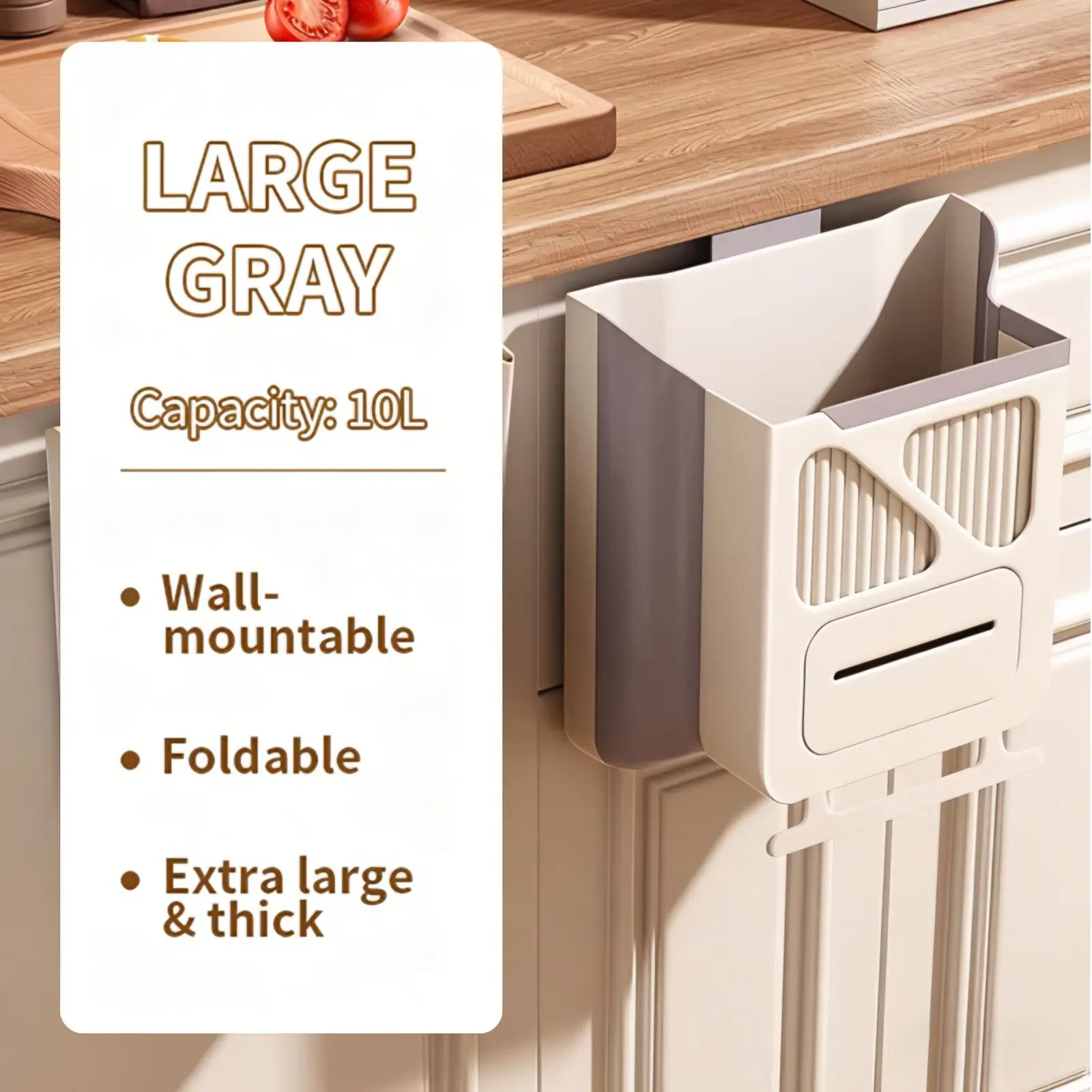 Foldable Plastic Hanging Kitchen Trash Can - Space-Saving Cabinet Organizer, Collapsible Bin with Durable Plastic Resists Sag for Kitchen Use