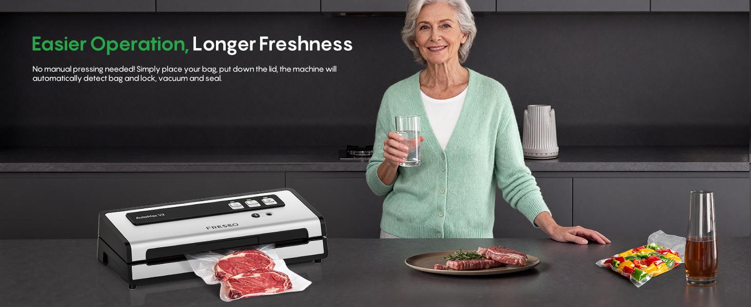 FRESKO AutoMax V2 Compact Vacuum Sealer Machine, Automatic Food Saver with Double Heat Seal, Includes Bags & Starter Kit
