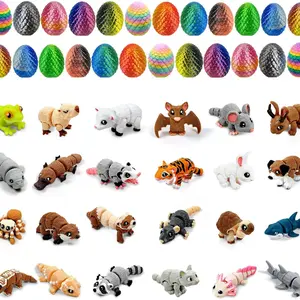 24 Pcs Mini 3D Printed Animals in Sparkle Eggs - 1.5-2 Inch Articulated Animal Figurines with Multicolor Gradient Shells, Christmas or Easter Egg Advent Calendar, Collectible Display Decor