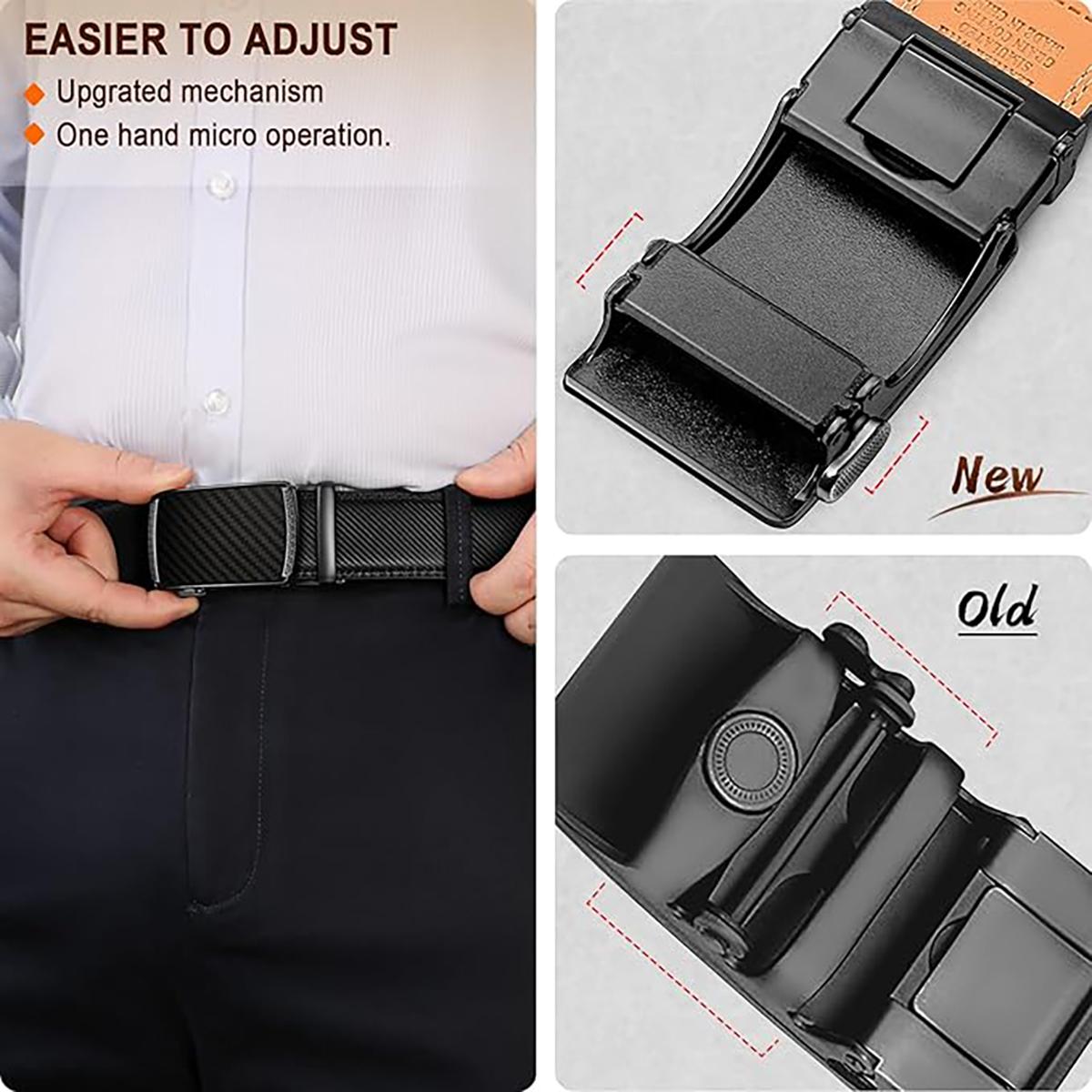 Men’s Adjustable Leather Ratchet Belt – Black & Brown No Holes, Cut to Fit with Easy Release Buckle and Gift Box – Business Dress Gift for Him