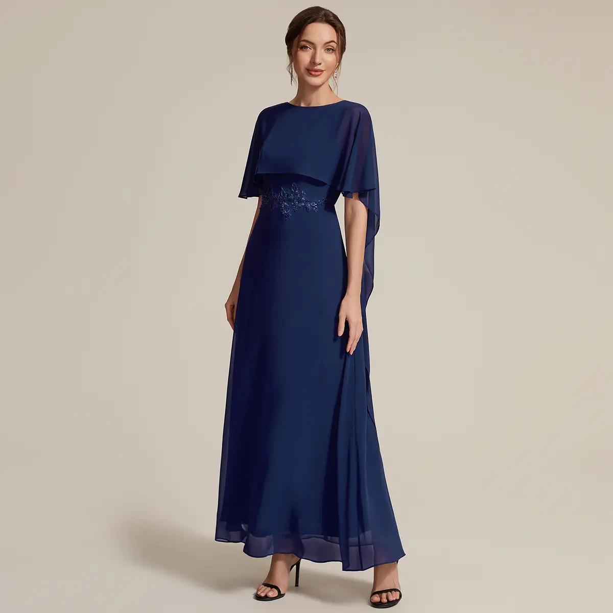 Ever-Pretty 2026 New Trend Chiffon Cape Sleeve A-Line Mother of the Bride Dress – Elegant Flowy Skirt & Back Zipper for Formal Wedding & New Year Celebration EM02736