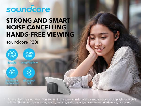 [Refurbished]soundcore P30i by Anker Noise Cancelling Earbuds, Strong and Smart Noise Cancelling, Powerful Bass, 45H Playtime, 2-in-1 Case and Phone Stand, IP54, Wireless Earbuds, Bluetooth 5.4 #tiktokshopsummersale, True Wireless Earbuds, Deep Bass Earbu