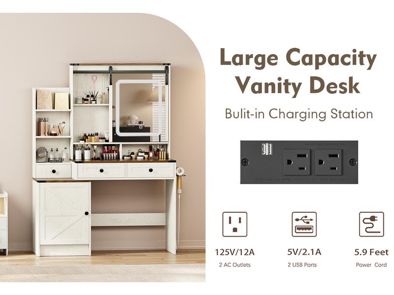 【Valentine's Day gift】Makeup Vanity Mirror with Light, Large Women Vanity Desk with Touch Screen Mirror Lights & Power Outlet, 4 Cabinet, 2 Shelves & 5 Drawers for Bedroom,[Gift Idea]