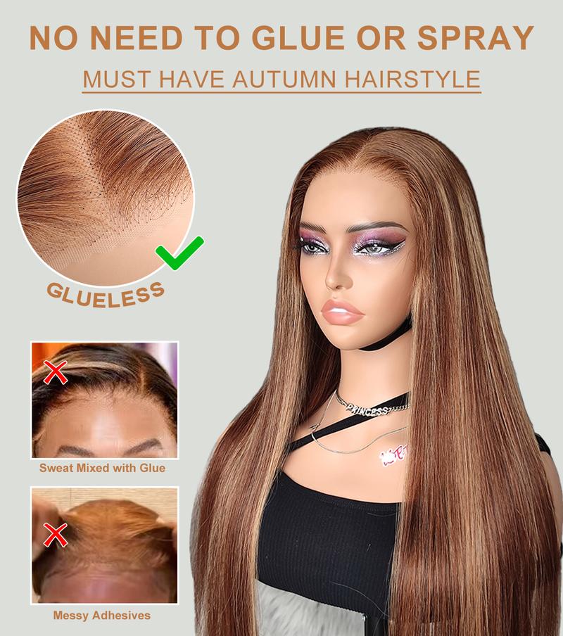 ISEE Wear Go Straight Highlight Brown Glueless 4*6 Lace Closure Wigs Beginner Friendly Medium Cap Size, Unisex, Easy to Wear & Remove#TikTokShopHolidayHaul