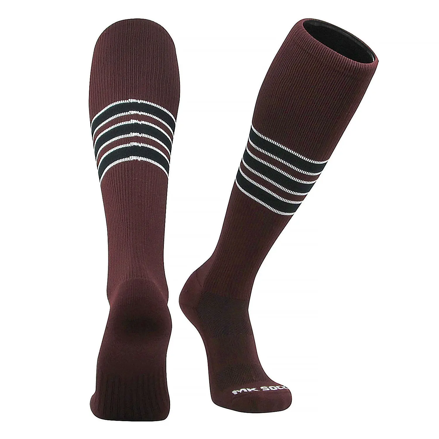 MK Socks Striped Knee High Baseball, Football Socks - Maroon White Black