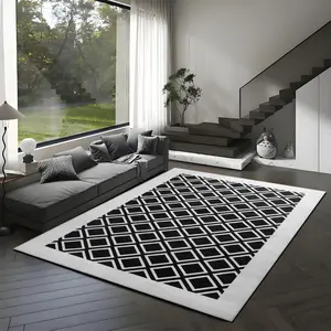 Washable Rug – Soft Textured Area Rug with Non-Slip Backing, Modern Luxury Checkered Design, Machine Washable Carpet Perfect for Living Room, Bedroom, and Dining Room ,Black