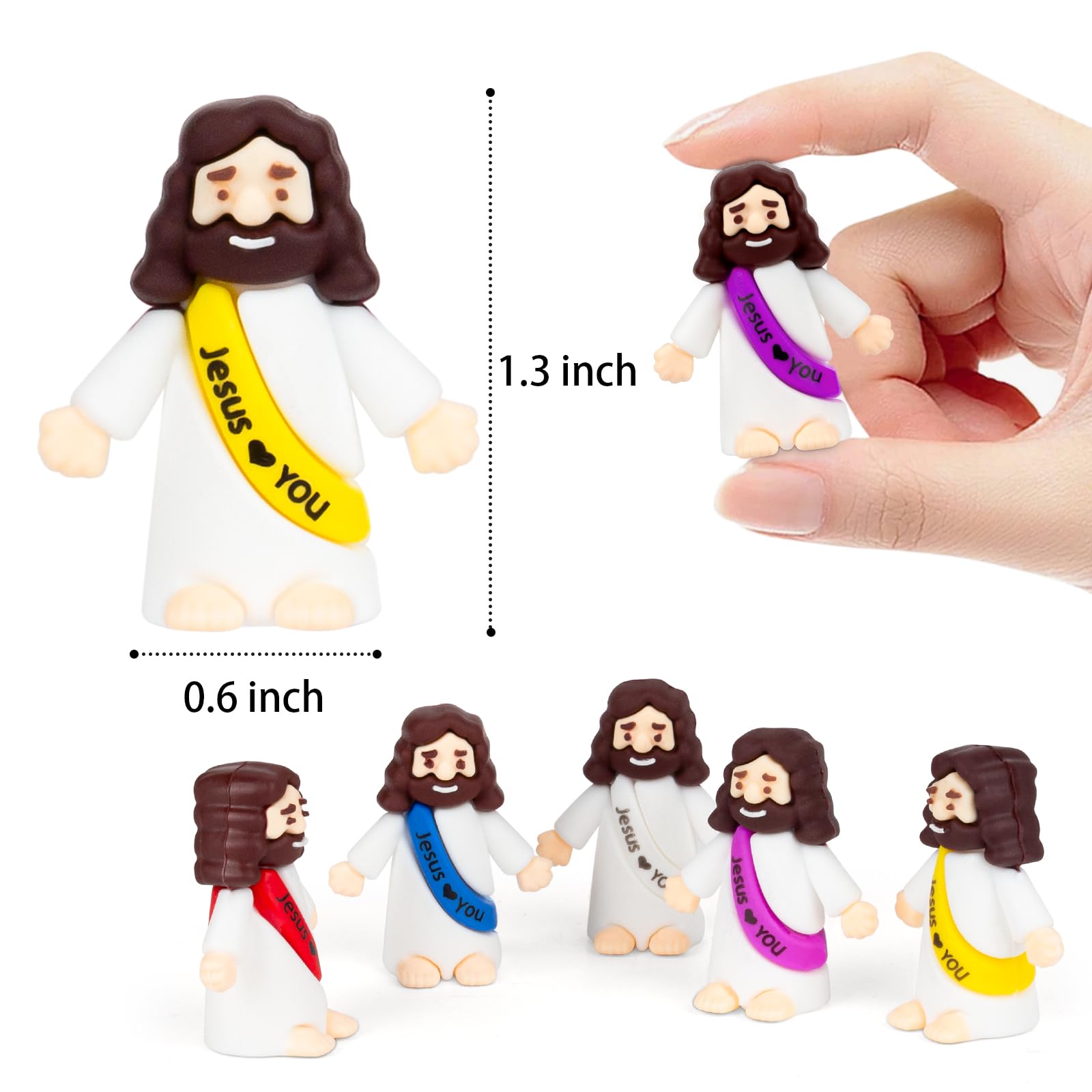 【Peace & Love】25 Pcs Mini Jesus Figures Original Design Decor Easter Egg Stuffers - Cute Jesus Ornaments Toys Christmas Decorations Tradition Religious Party Favors Sunday School Baptism Gifts  Celebrate Random Colors