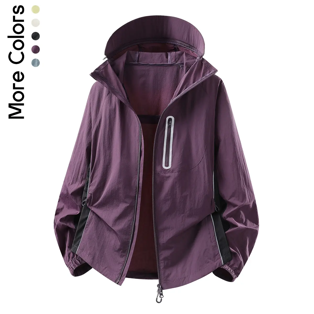 Men's Lightweight Windbreaker Jacket - Water-Resistant Outdoor Hooded Full-Zip Coat - Breathable Active Shell for Hiking, Running, and Casual Wear