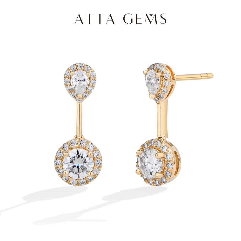 ATTAGEMS D VVS1 Color Pear&Round Shape Synthetic Moissanite Earrings for Women S925 Sterling Silver Sparkling Party Travel Gift Fine Jewelry E060