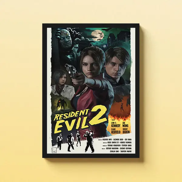 Iconic Leon S. Kennedy Resident Evil Poster, Survival Horror Umbrella Corporation Wall Art Print, Gamer Room Decoration, Resident Evil Fan Decor