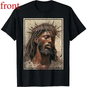 Black Jesus T Shirt Featuring Face Of Jesus Cross And Crown Of Thorns Design