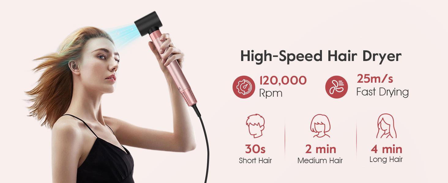 Brightup 5 in 1 Air Styler Automatic Hair Curling Iron with Detachable Brush Head, Blow-Dry,Straightening Wrap  Negative Ions Ergonomic Rose Gold(Advanced Custom)  Holiday Gift
