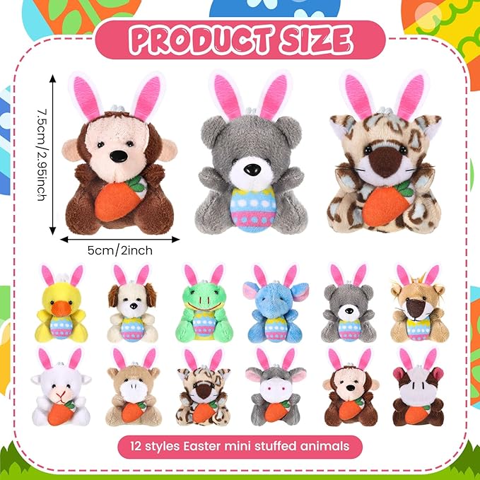 36 Pcs Easter Mini Stuffed Animal Easter Basket Stuffer Easter Party Favors Tiny Plushies Doll for Classroom Exchange Gift Party Festival Decor