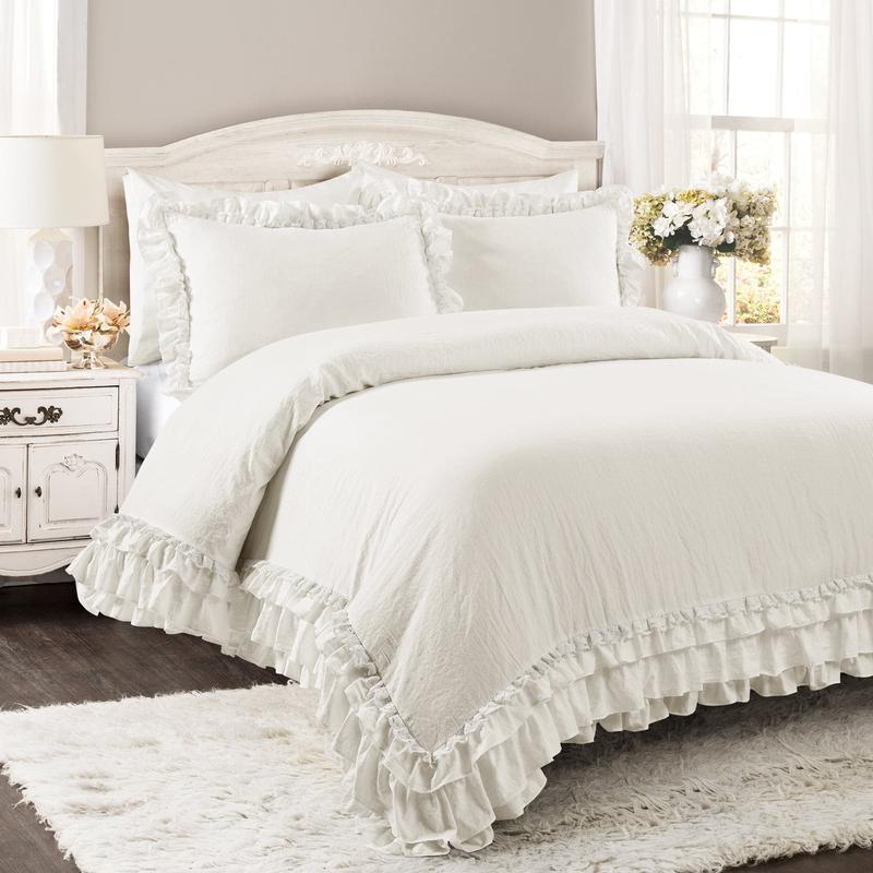 Lush Decor Ella Ruffle Lace 2 Or 3 Piece Comforter Set - Soft Luxury Quilt & Matching Pillow Shams - TWIN-XL, Full/Queen & King Sizes