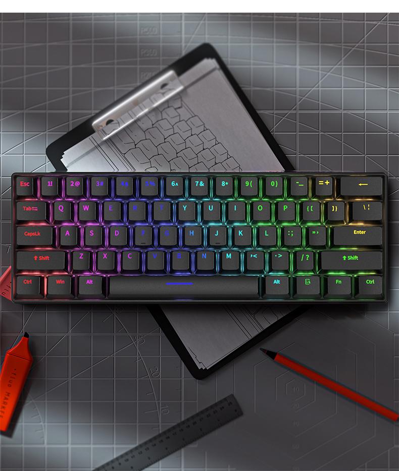 ZIFRIEND H61K Portable 60% Mechanical Gaming Keyboard, Mixed Lighting Compact 61 Keys Wired Office Keyboard with Mechanical Switch for Windows Laptop PC Mac,Hot Swappable,Blue / Red Switch