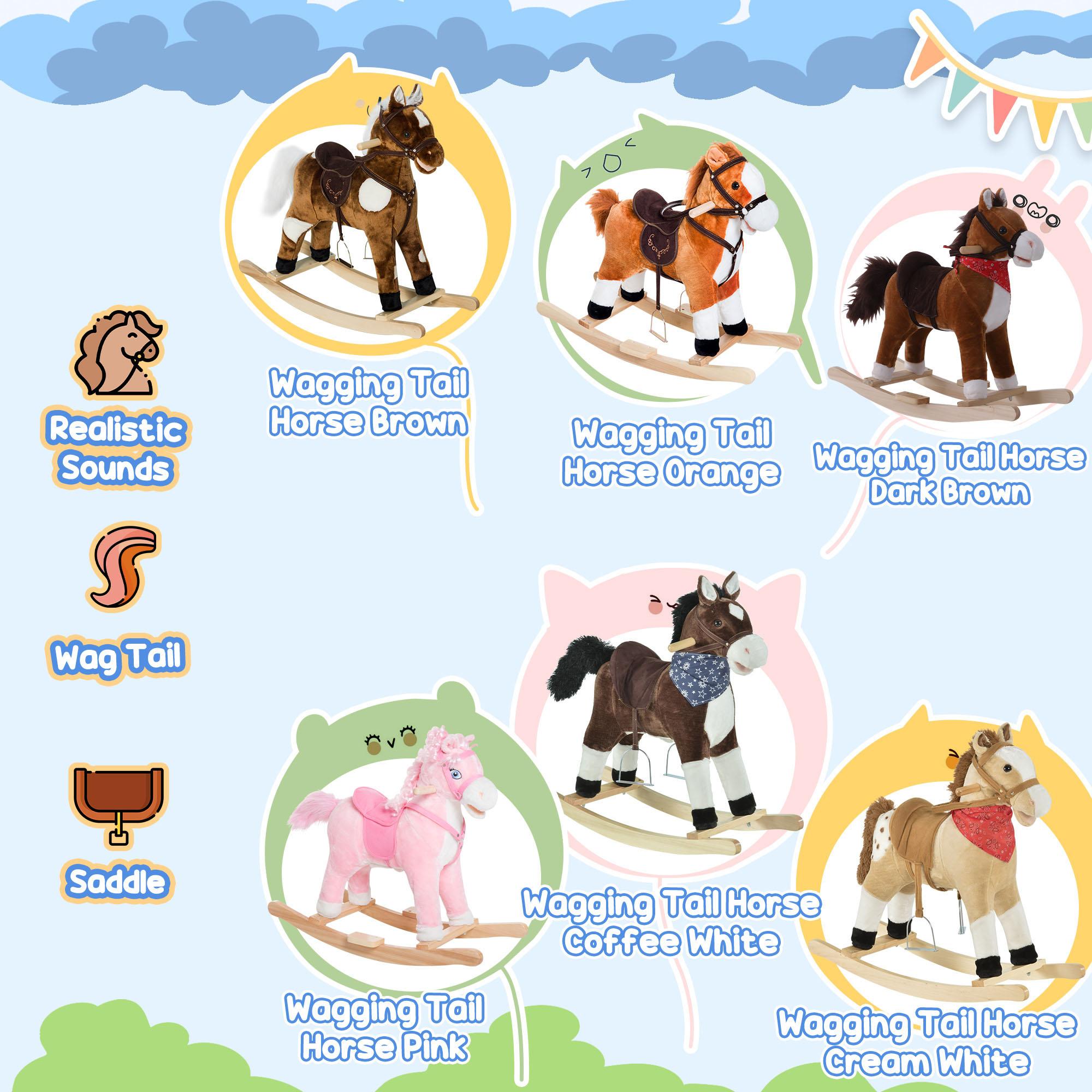 Qaba Kids Rocking Horse Ride on Plush Toy, Traditional Design Children Rocking Horse Chair Toy for Boys and Girls