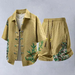 New Chinese‑style Tang suit set for men; lightweight short‑sleeve T‑shirt for summer ethnic wear; Hanfu; Chinese‑style menswear; new Chinese casual fashion set; men’s short‑sleeve shirt