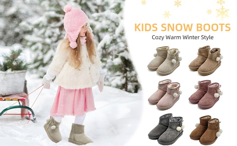 Lumubby Girls Winter Snow Boots Faux Fur Lined Short Ankle Shoes for Little Big Kids - Slip-On Style, Plush Sheepskin, Lightweight & Durable