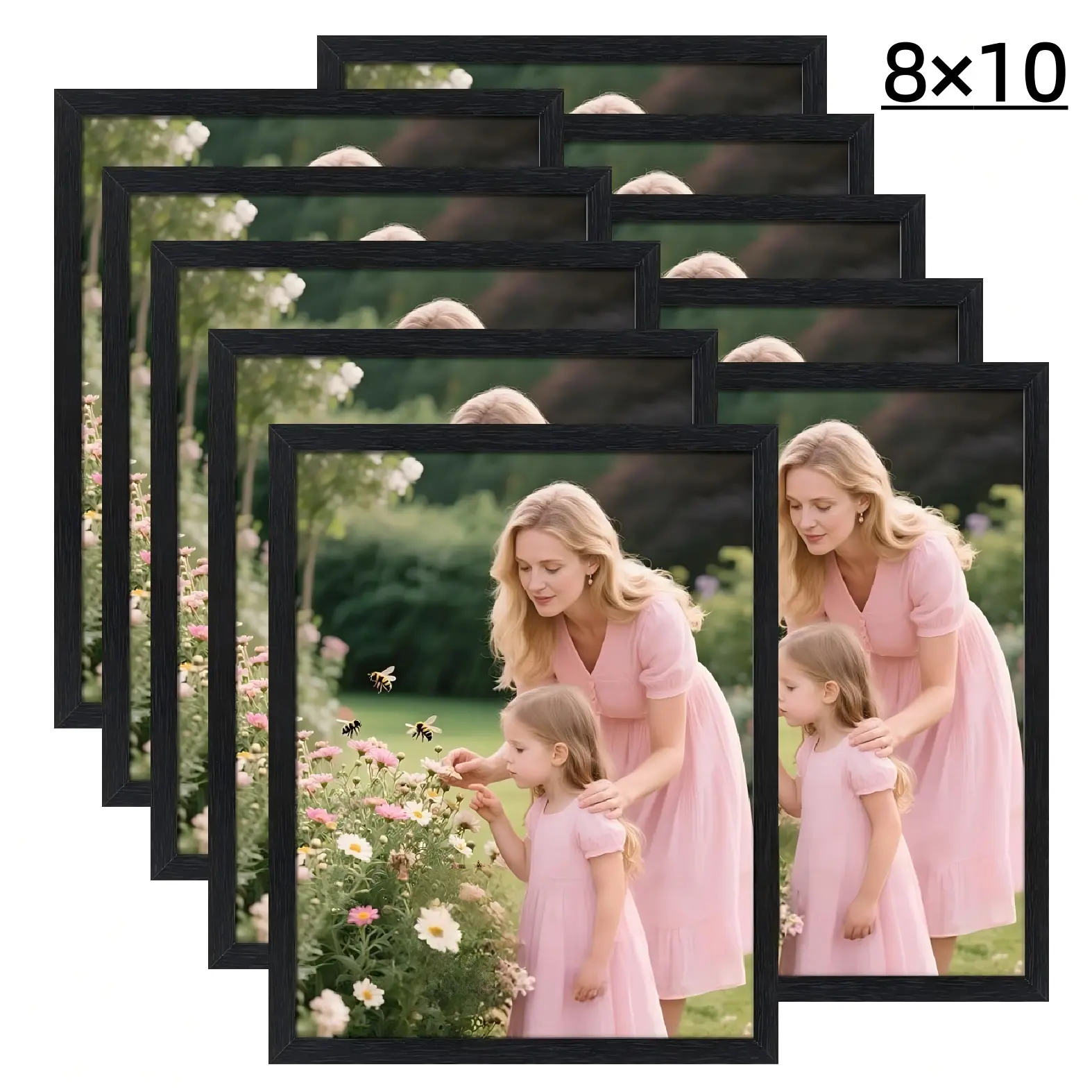 Textured Black Wood Picture Frames Set - 8x10/5x7 Sizes, 10/5 Pack, Minimalist Classic Modern Rectangle Item Frame Decoration, Tempered Glass, Attachable Wall & Tabletop Display for Mothers, Rectangle Picture Frames