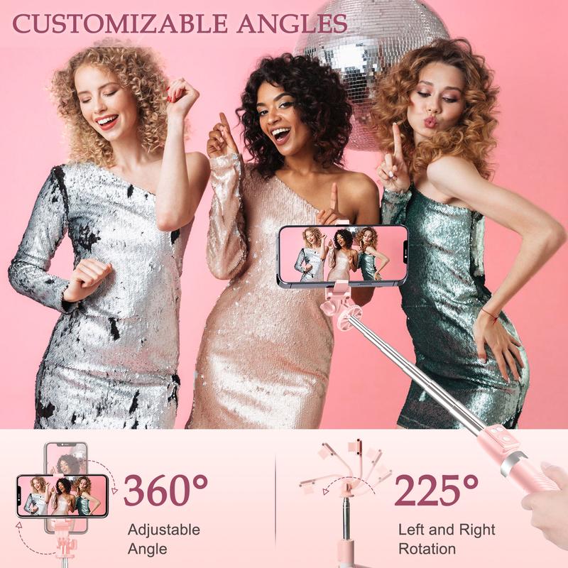 6-in-1 Selfie Tripod w/Dual Fill Lights & Wireless Remote | Portable Adjustable Phone Stand | Detachable 360° Compact Travel Tripod