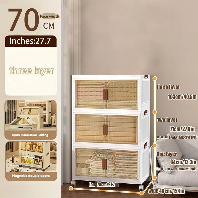 70CM-2/3/4/5 Layers    plastic folding storage box with multi-layer, stackable storage box with wheels, suitable for home storage of books, clothes, toys, closet, wardrobe, bedroom, bathroom, office, basic bedroom furniture Storage Box