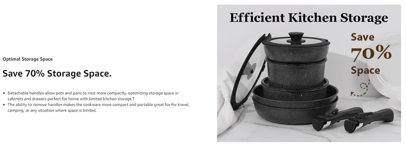 SODAY 15pcs Pots and Pans Set Non Stick, Cookware Sets with Detachable Handle, Nonstick RV Kitchen Cooking Set Removable Handles, Oven Safe,Stackable, Frying, Kitchenware,stock up on specials,Valentines Day gifts