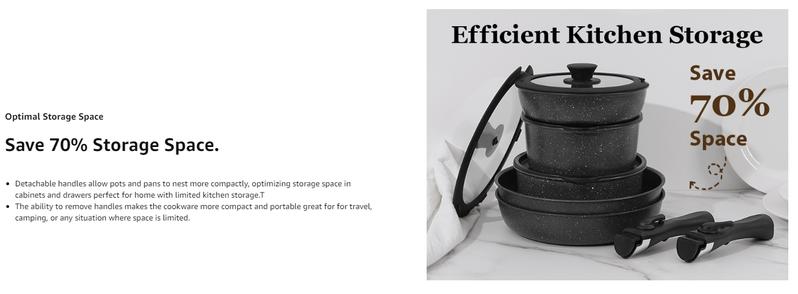 SODAY 15pcs Pots and Pans Set Non Stick, Cookware Sets with Detachable Handle, Nonstick RV Kitchen Cooking Set Removable Handles, Oven Safe,Stackable, Frying, Kitchenware,stock up on specials,Valentines Day gifts