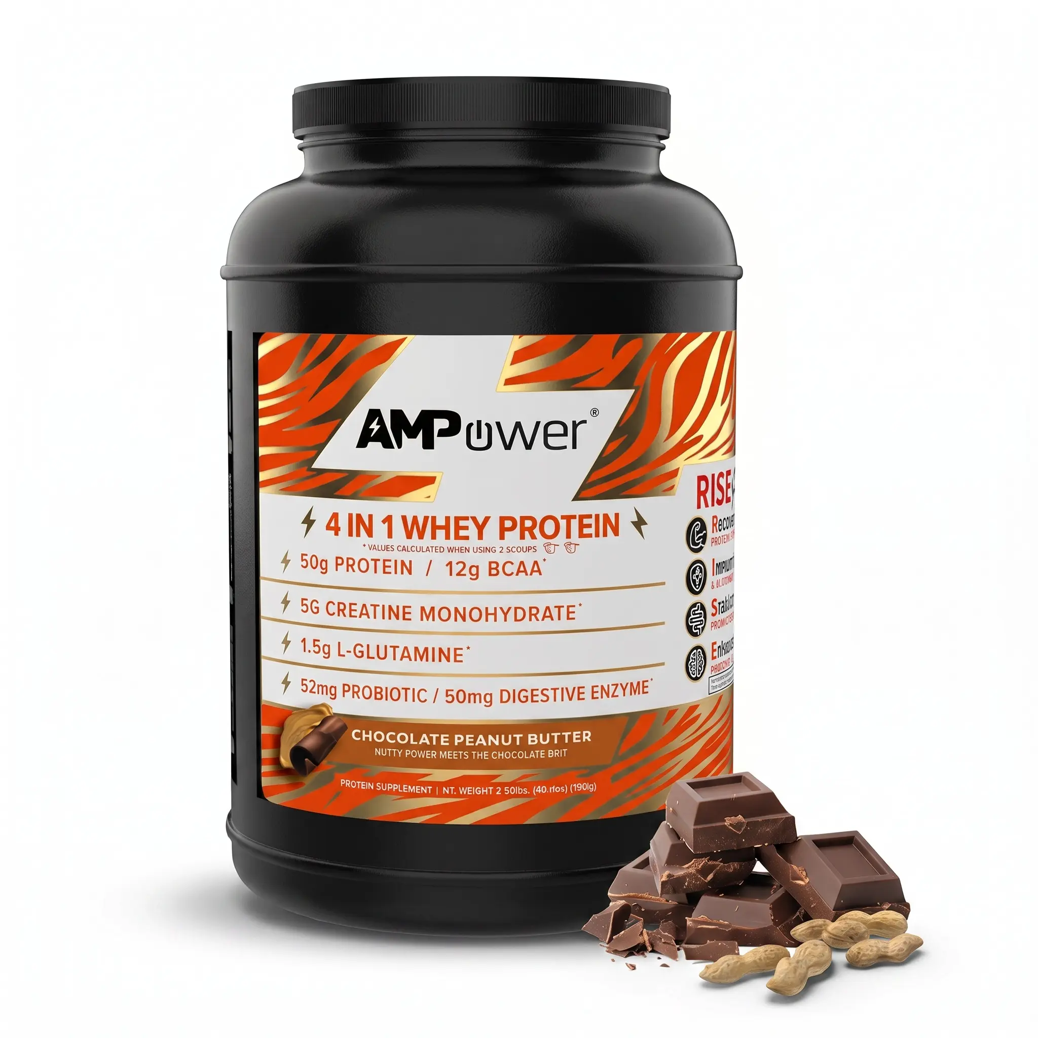 AMPOWER Whey Protein Powder - 2.5lbs Tub (30 Servings), 25g Amino Glutamine, Fitness & Healthcare Post-Workout Muscle Growth Energy Recovery Dietary Supplement, Made in the USA