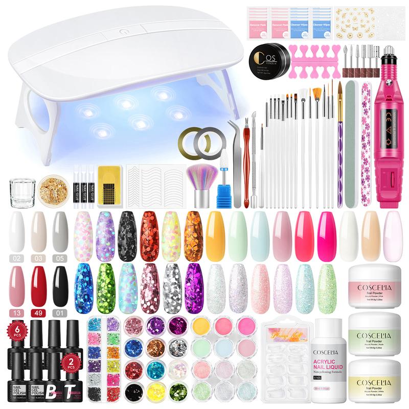 COSCELIA Acrylic Nail Kit for Beginners | Nude Acrylic Powder, UV Gel Polish & Glitter Decorations | Complete Gift for Women