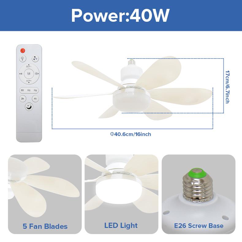 Remote-Controlled Dimmable Ceiling Fan Light | 3-in-1 LED Light socket Fan | No Tools Needed – Perfect for Dorms & Bathrooms